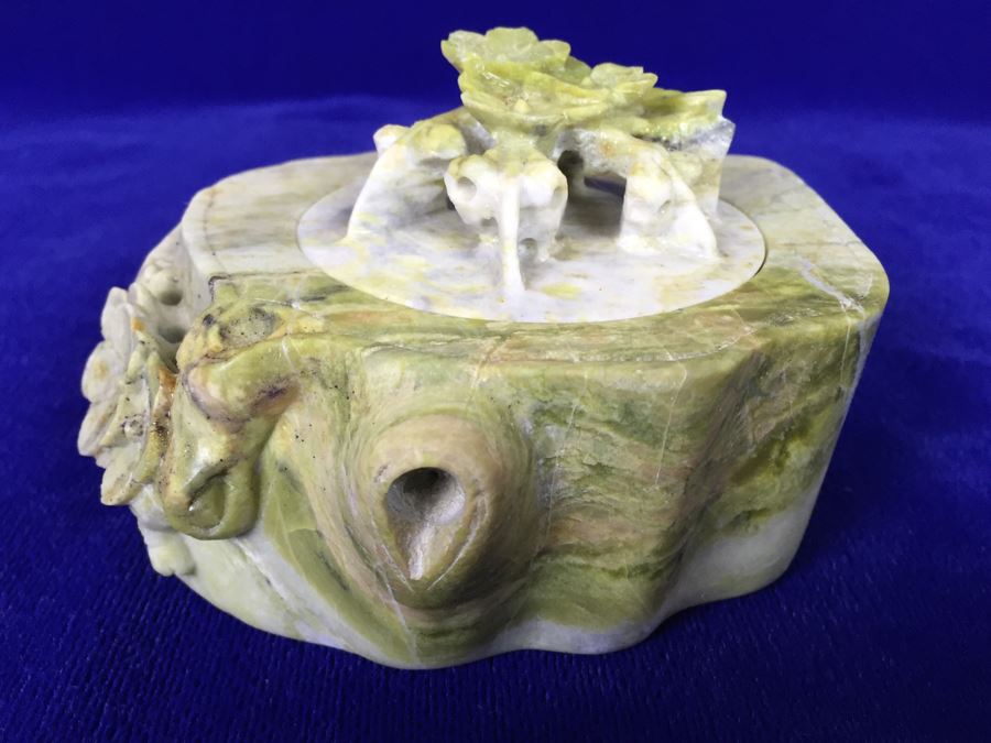 Carved Stone Trinket Box With Bird And Floral Motif [Photo 9]