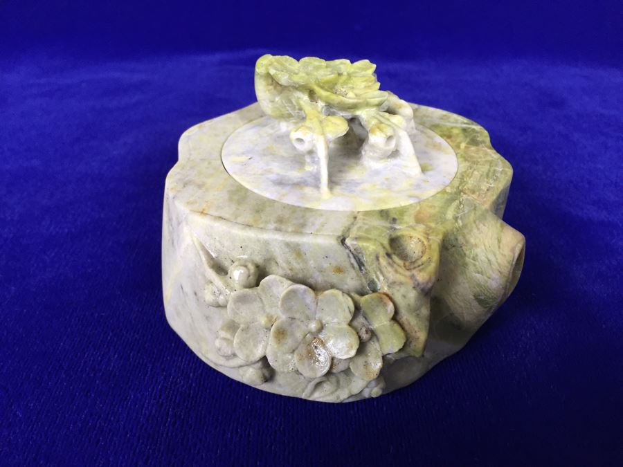 Carved Stone Trinket Box With Bird And Floral Motif [Photo 2]