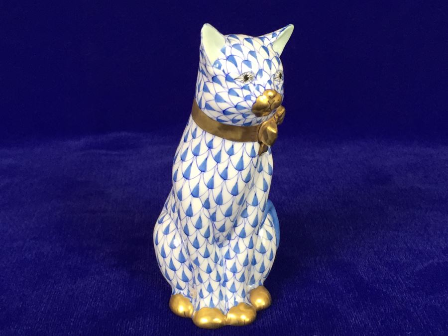 Herend Hvngary Handpainted 24 Karat Gold Blue Cat Figurine - Made in Hungary [Photo 11]