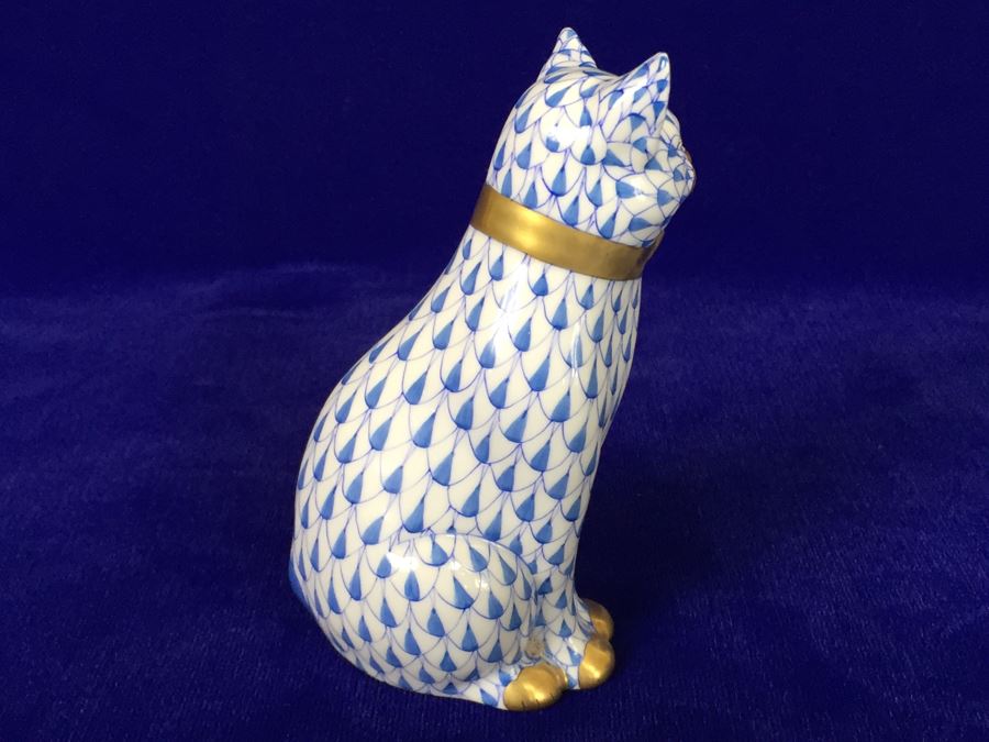 Herend Hvngary Handpainted 24 Karat Gold Blue Cat Figurine - Made in Hungary [Photo 10]