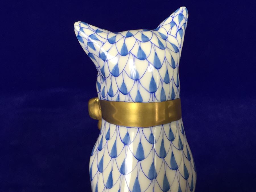 Herend Hvngary Handpainted 24 Karat Gold Blue Cat Figurine - Made in Hungary [Photo 9]