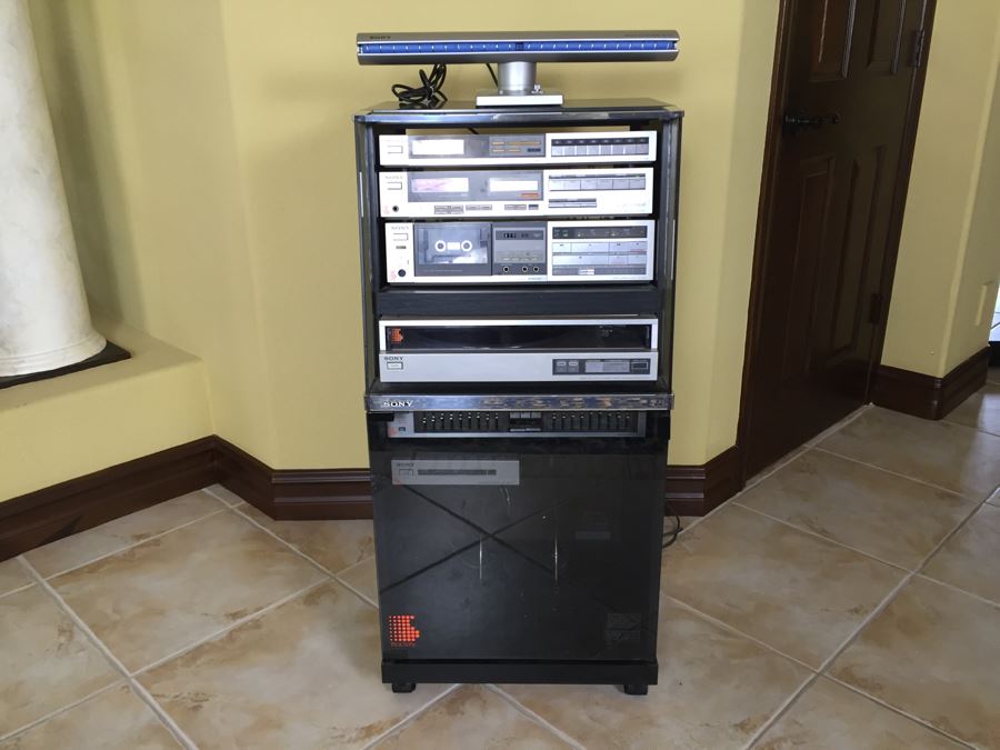 SONY Audio Rack System Includes Tuner, Amplifier, Record Player, Equalizer, Tape Deck And Manuals