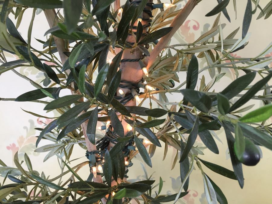 Artificial Olive Tree With Footed Pot And Lights