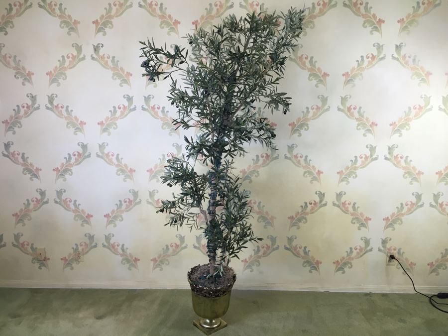Artificial Olive Tree With Footed Pot And Lights