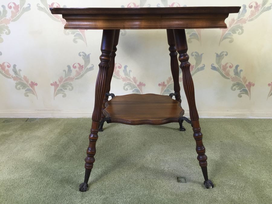 Stunning Vintage Two-Tier Table With Glass Ball And Metal Claw Feet [Photo 4]