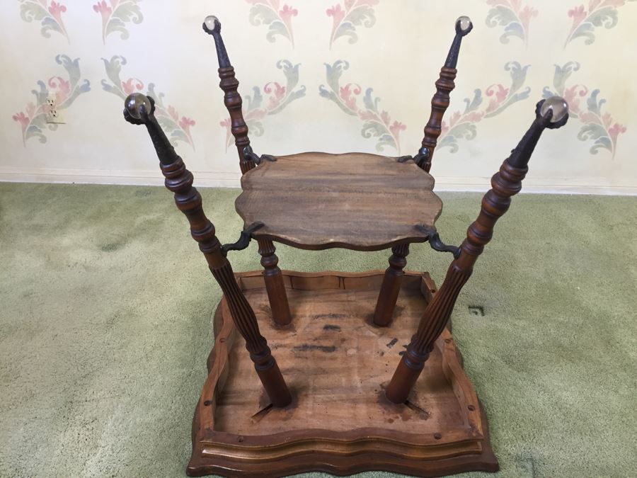 Stunning Vintage Two-Tier Table With Glass Ball And Metal Claw Feet [Photo 16]