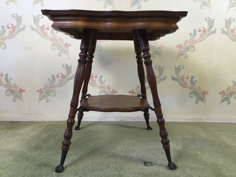 Stunning Vintage Two-Tier Table With Glass Ball And Metal Claw Feet