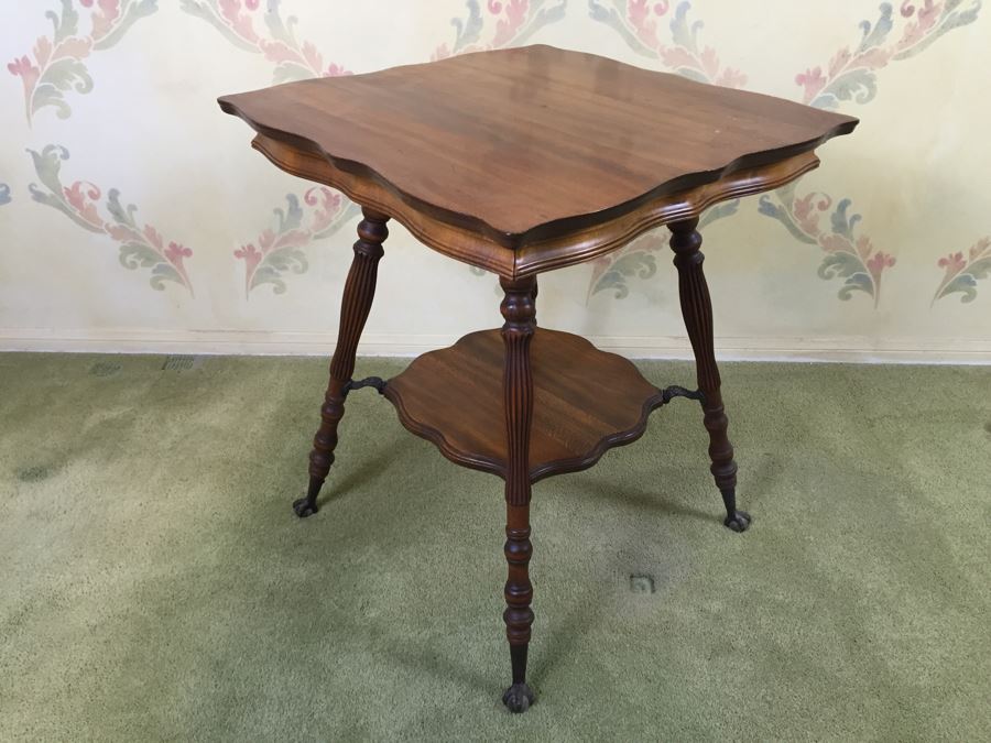Stunning Vintage Two-Tier Table With Glass Ball And Metal Claw Feet [Photo 15]