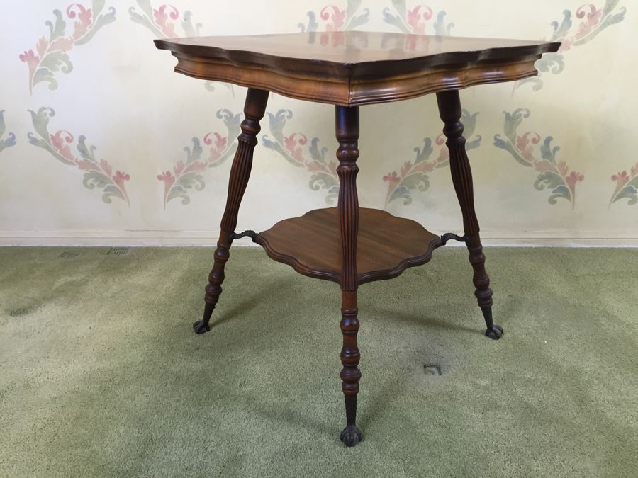 Stunning Vintage Two-Tier Table With Glass Ball And Metal Claw Feet