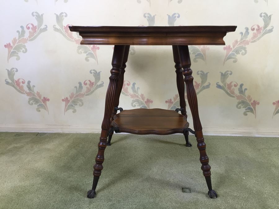 Stunning Vintage Two-Tier Table With Glass Ball And Metal Claw Feet [Photo 13]