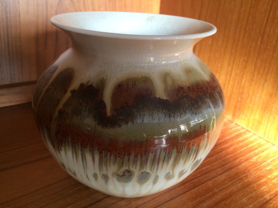Brown and White Drip Glaze Pottery - 5 1/2' Tall [Photo 1]