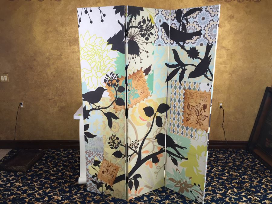 Modern 3-Panel Screen With Bird And Tree Motif [Photo 1]
