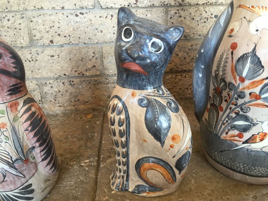 Mexican Pottery Lot With 2 Birds And Cat [Photo 11]
