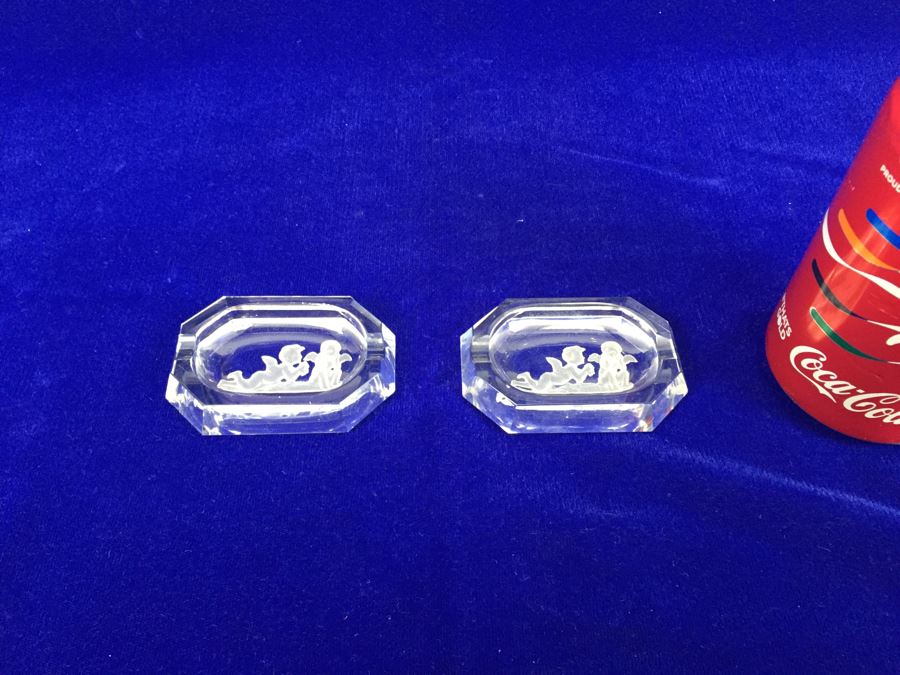 Pair Of Cut Glass Cherub Ashtrays [Photo 1]