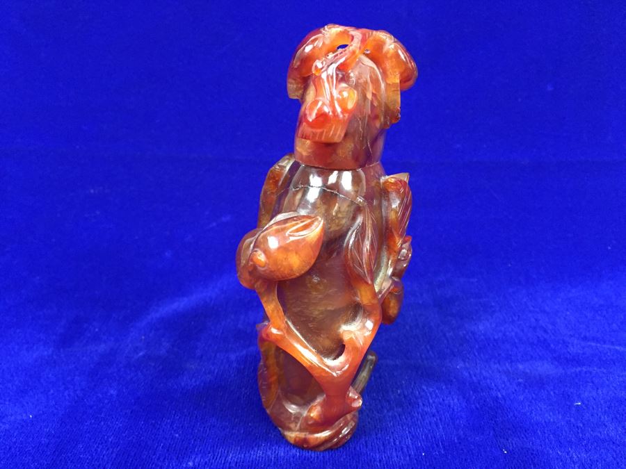 LARGE 6' Vintage Chinese Carved Carnelian Agate Snuff Bottle With Leaves And Bottle Motif 530g [Photo 9]