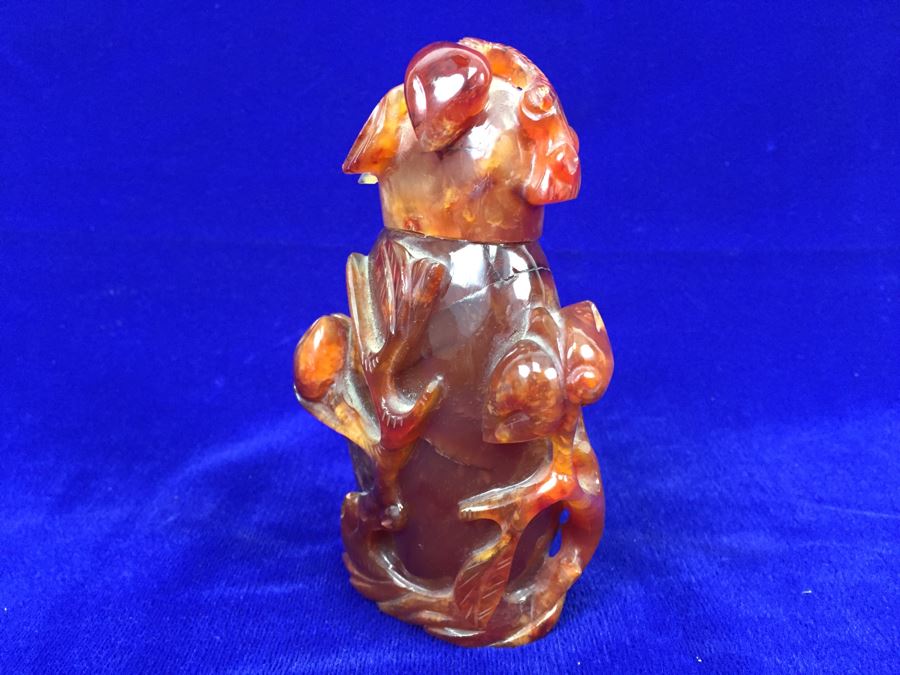 LARGE 6' Vintage Chinese Carved Carnelian Agate Snuff Bottle With Leaves And Bottle Motif 530g [Photo 11]