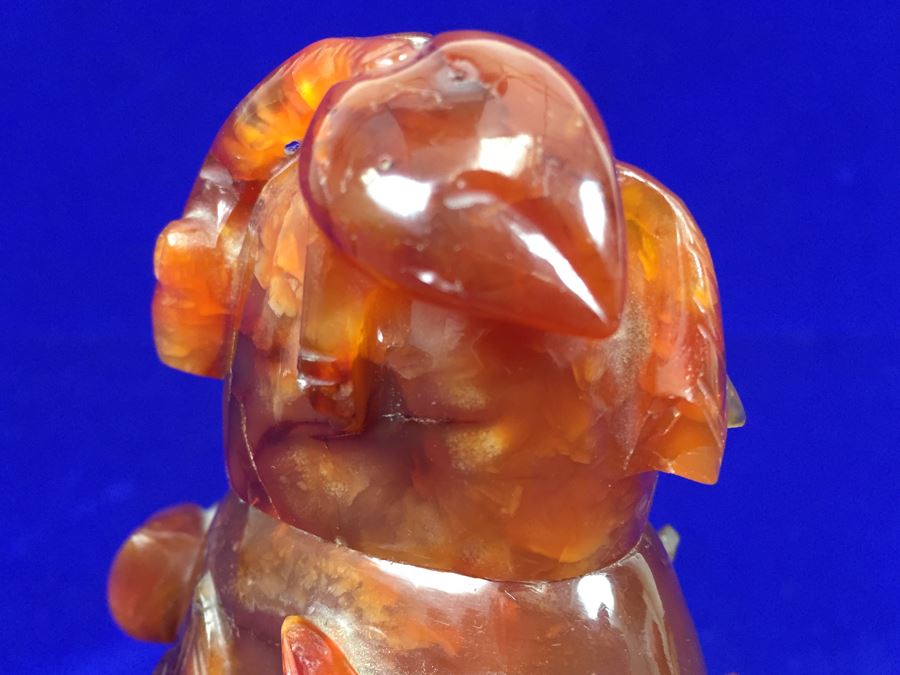 LARGE 6' Vintage Chinese Carved Carnelian Agate Snuff Bottle With Leaves And Bottle Motif 530g [Photo 20]