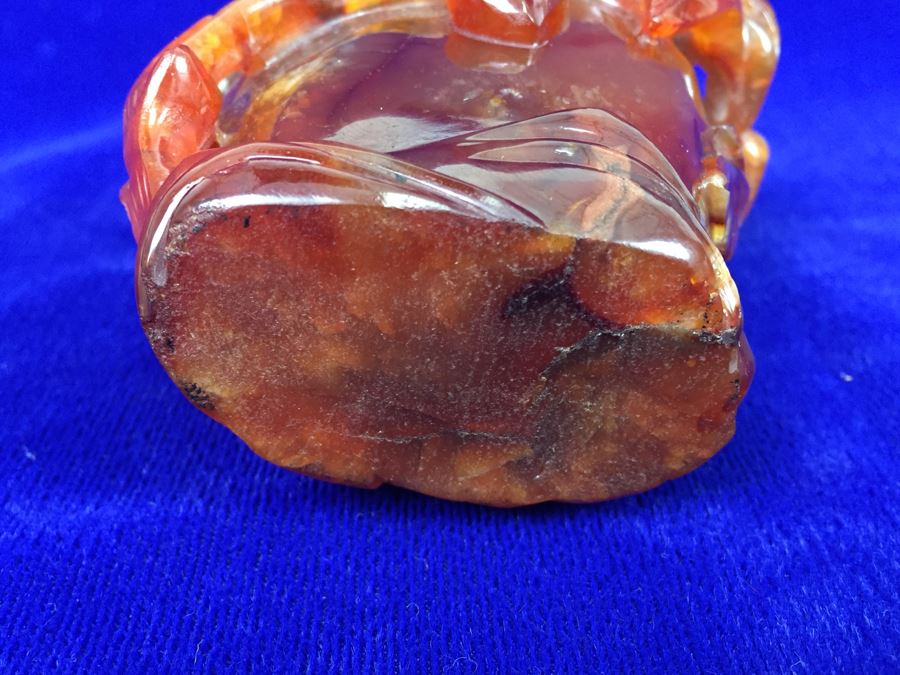 LARGE 6' Vintage Chinese Carved Carnelian Agate Snuff Bottle With Leaves And Bottle Motif 530g [Photo 22]