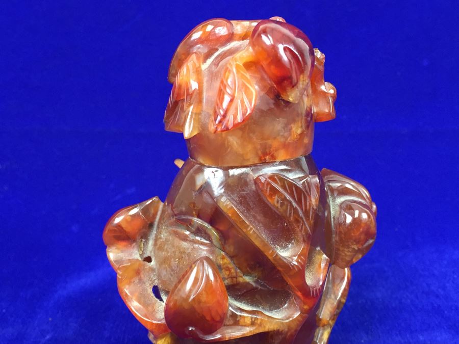 LARGE 6' Vintage Chinese Carved Carnelian Agate Snuff Bottle With Leaves And Bottle Motif 530g [Photo 16]