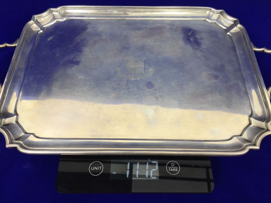 Vintage 1928 Lionel Alfred Crichton London England Silver Platter 1,112g = $615 Melt Value [Photo 20]