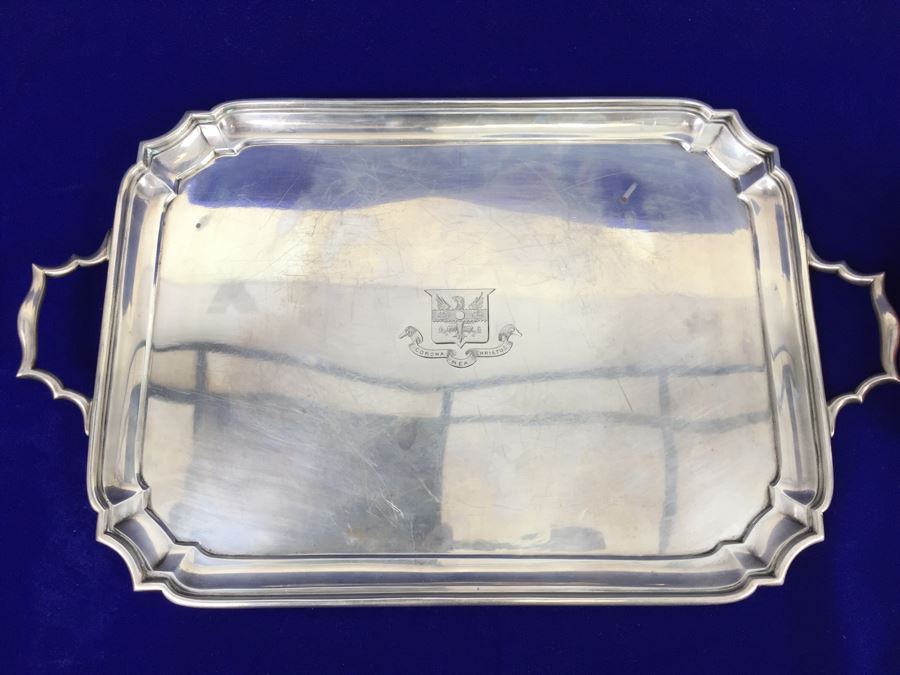 Vintage 1928 Lionel Alfred Crichton London England Silver Platter 1,112g = $615 Melt Value [Photo 5]