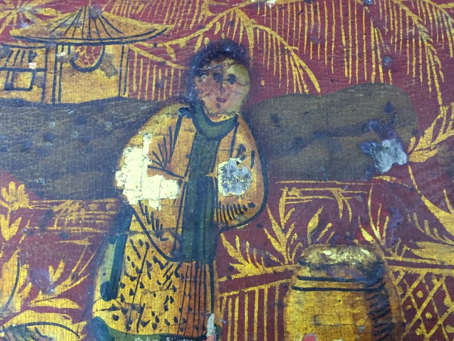 Old Asian Laquer Hand Painted Footed Box Don't Have Key [Photo 7]