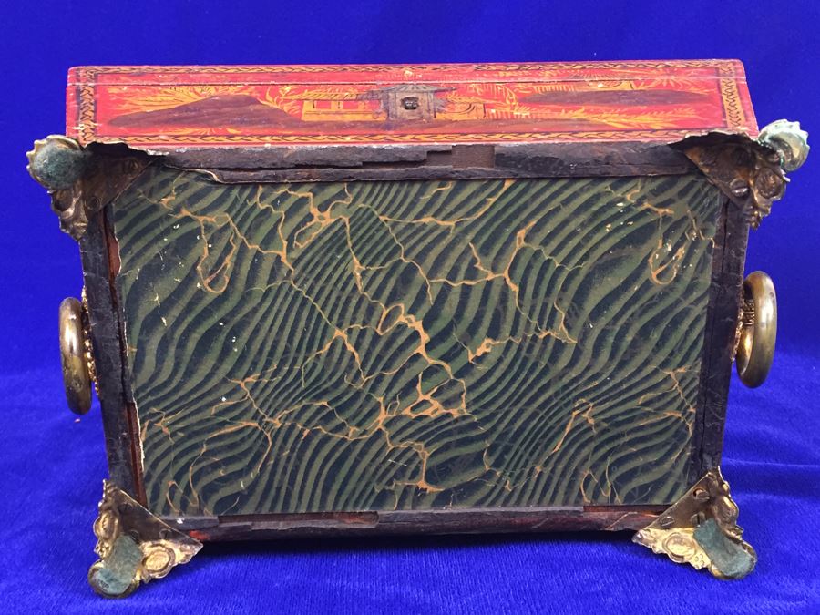 Old Asian Laquer Hand Painted Footed Box Don't Have Key [Photo 22]