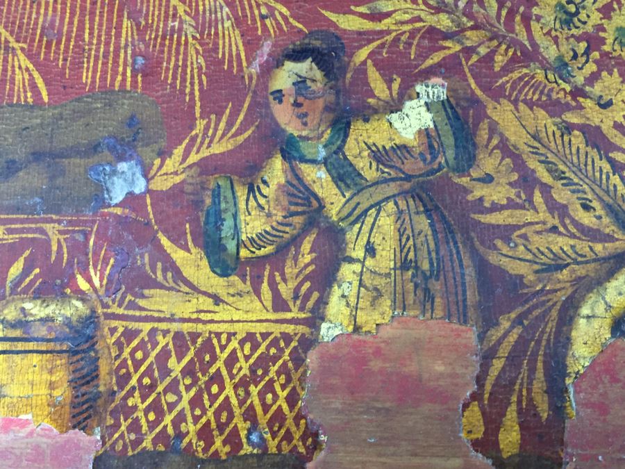 Old Asian Laquer Hand Painted Footed Box Don't Have Key [Photo 8]