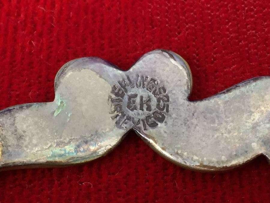 Sterling Silver Bracelet With Mother Of Pearl And Turquoise Inlay Signed EK 13g [Photo 10]