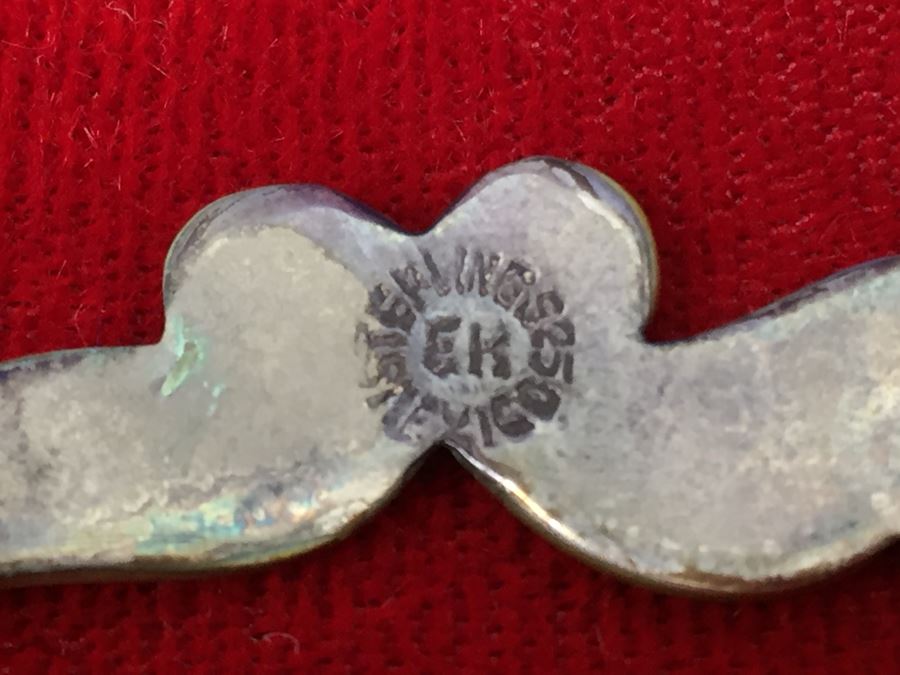 Sterling Silver Bracelet With Mother Of Pearl And Turquoise Inlay Signed EK 13g [Photo 3]