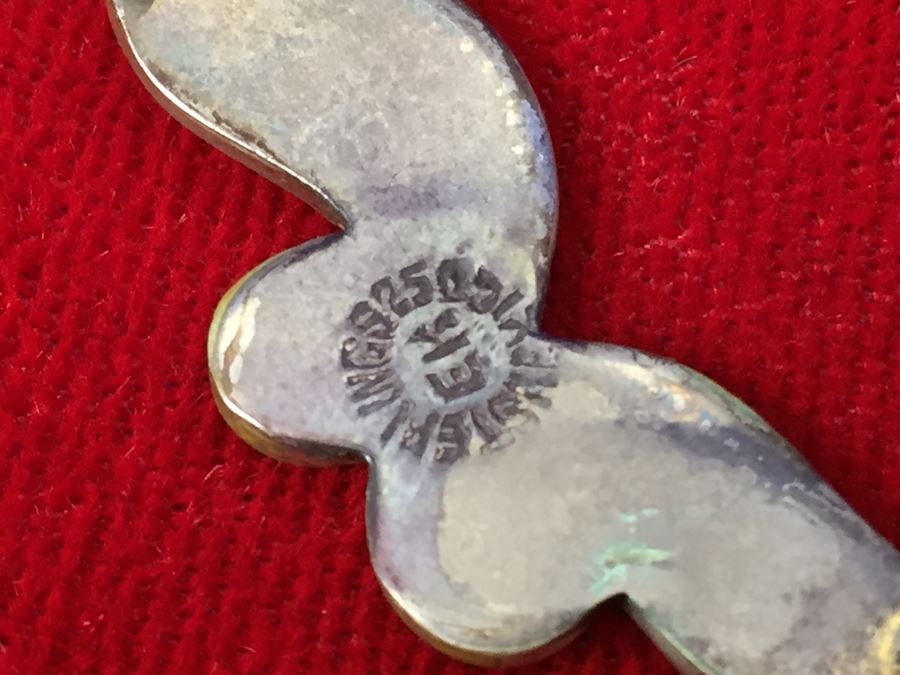 Sterling Silver Bracelet With Mother Of Pearl And Turquoise Inlay Signed EK 13g [Photo 9]