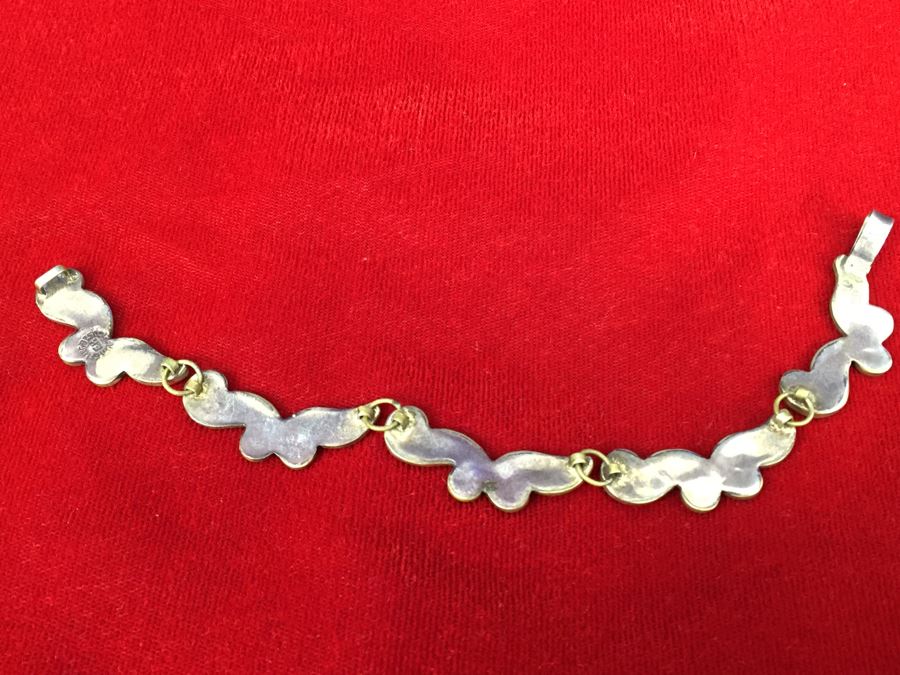 Sterling Silver Bracelet With Mother Of Pearl And Turquoise Inlay Signed EK 13g [Photo 8]