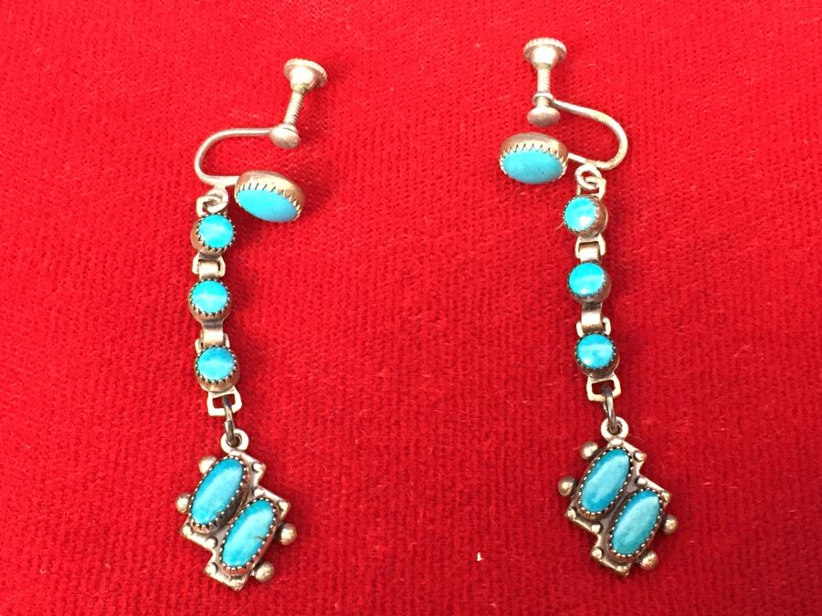 Sterling Silver And Turquoise Earrings 8g [Photo 1]