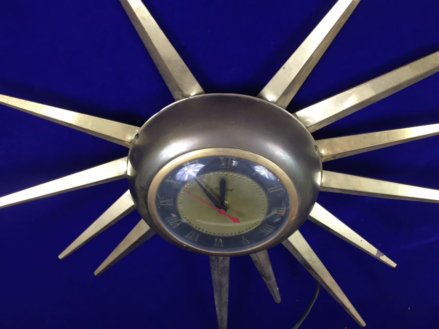 Mid-Century Modern Sunburst Clock By United Clock Corp Model 924 Working [Photo 7]