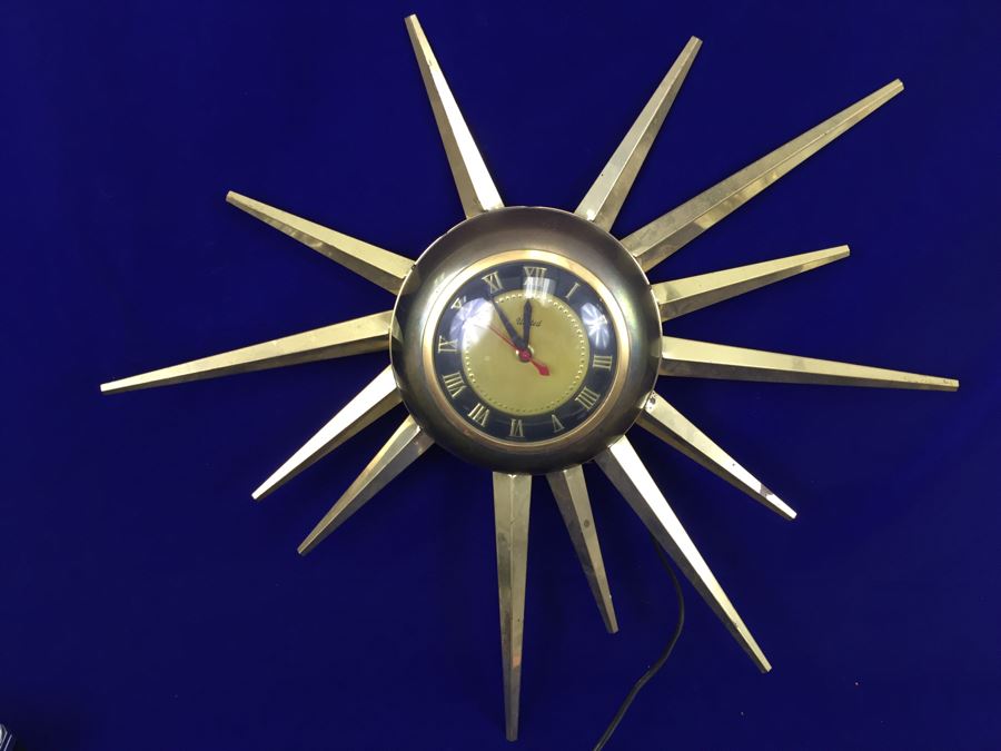 Mid-Century Modern Sunburst Clock By United Clock Corp Model 924 Working [Photo 4]