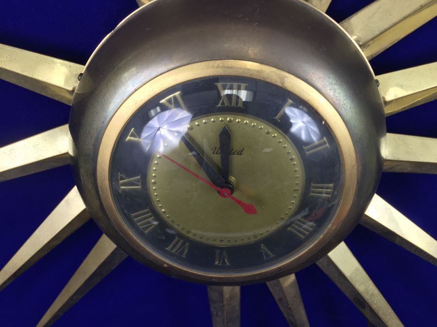 Mid-Century Modern Sunburst Clock By United Clock Corp Model 924 Working [Photo 8]