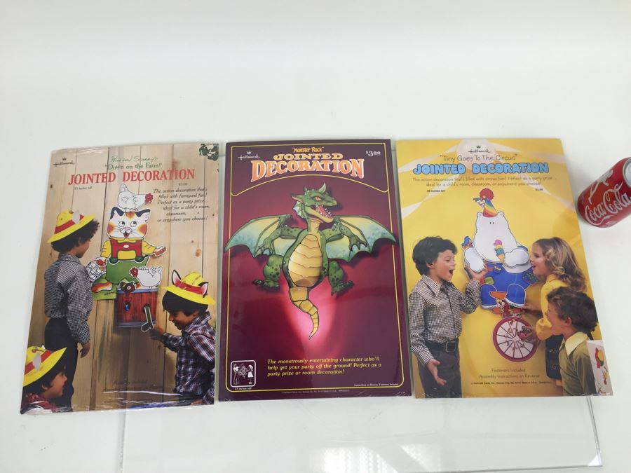 (3) Hallmark Jointed Decorations Dragon, Richard Scarry's Down On The Farm And Tiny Goes To The Circus New Old Stock