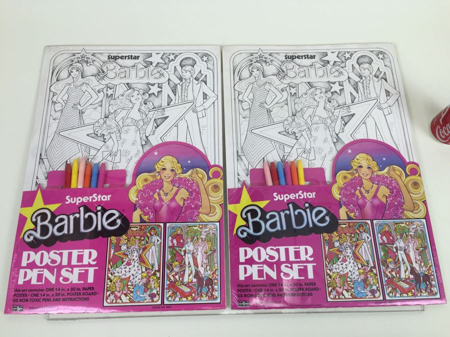(2) SuperStar Barbie Mattel Poster Pen Set By Craft House Series No. 6000 New Old Stock Vintage 1978