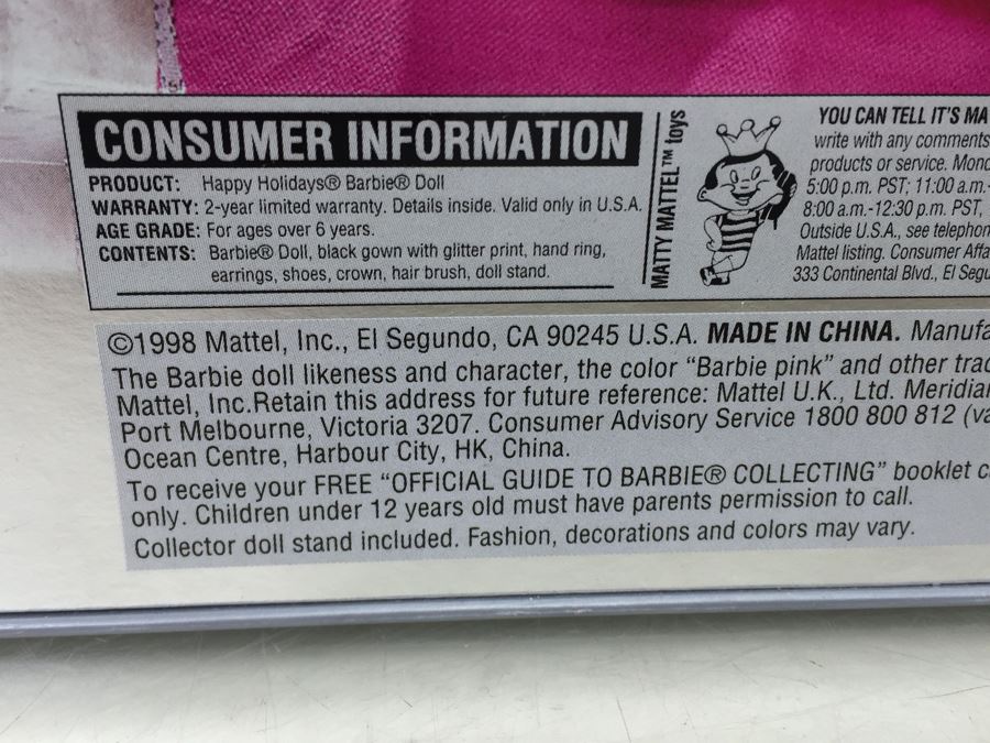 Special Edition Happy Holidays Barbie 20200 Mattel New In Box Vintage 1998 [Photo 8]