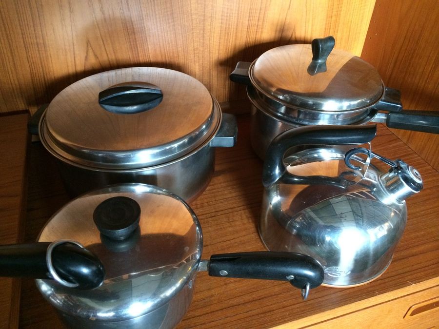 Revere Ware Copper Bottom Pots, Cousances France Pot with Lid, and Skillets Lot [Photo 5]