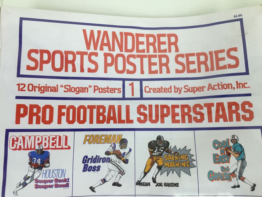 (2) Sealed Vintage Wanderer NFL Sports Poster Series 12 Original 'Slogan' Posters [Photo 5]