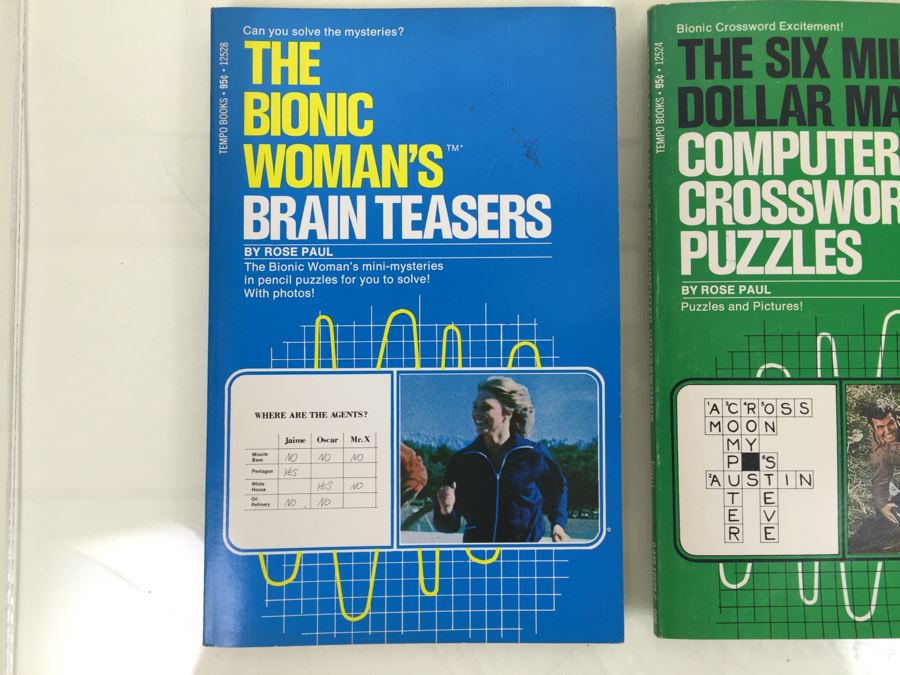 The Six Million Dollar Man Bionic Eye Rebus Puzzles + Computer Crossword Puzzles + The Bionic Woman's Brain Teasers Tempo Books Vintage 1976 [Photo 3]