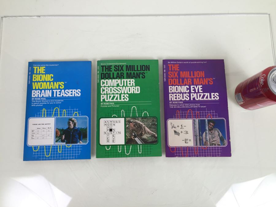 The Six Million Dollar Man Bionic Eye Rebus Puzzles + Computer Crossword Puzzles + The Bionic Woman's Brain Teasers Tempo Books Vintage 1976