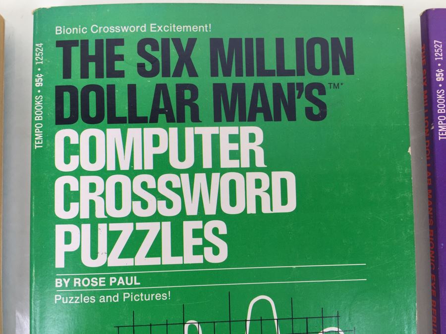 The Six Million Dollar Man Bionic Eye Rebus Puzzles + Computer Crossword Puzzles + The Bionic Woman's Brain Teasers Tempo Books Vintage 1976 [Photo 7]