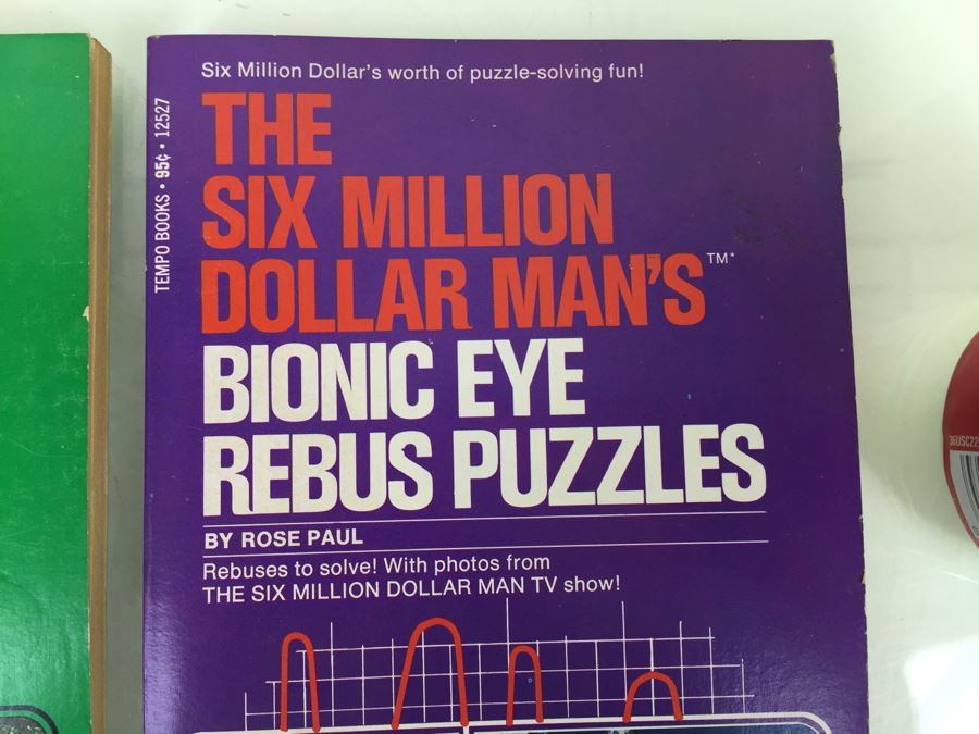 The Six Million Dollar Man Bionic Eye Rebus Puzzles + Computer Crossword Puzzles + The Bionic Woman's Brain Teasers Tempo Books Vintage 1976 [Photo 9]
