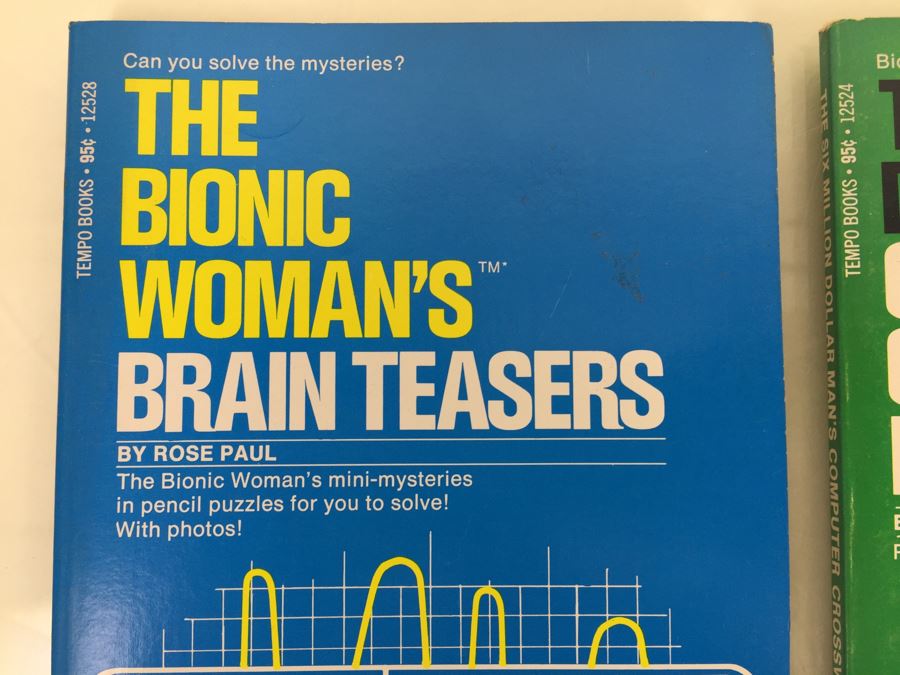 The Six Million Dollar Man Bionic Eye Rebus Puzzles + Computer Crossword Puzzles + The Bionic Woman's Brain Teasers Tempo Books Vintage 1976 [Photo 4]