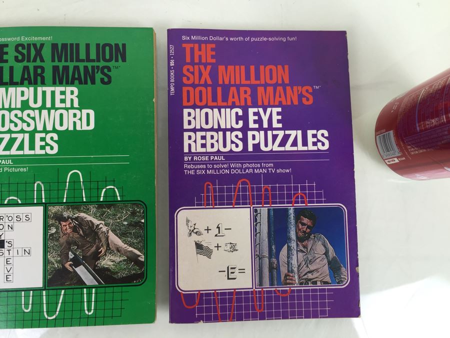 The Six Million Dollar Man Bionic Eye Rebus Puzzles + Computer Crossword Puzzles + The Bionic Woman's Brain Teasers Tempo Books Vintage 1976 [Photo 2]