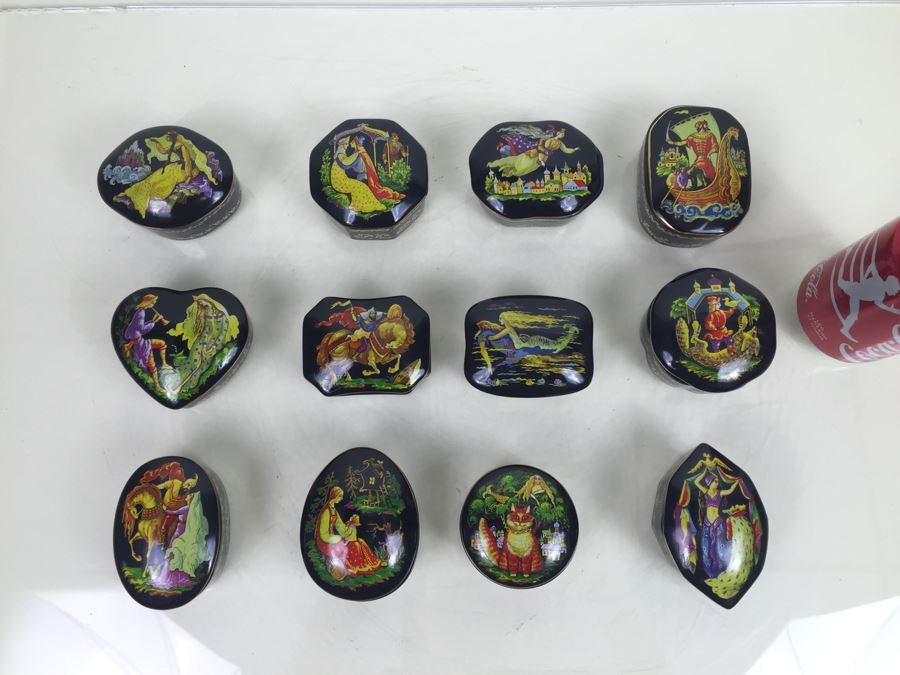 Set Of 12 The Franklin Mint Fine Porcelain Painted Covered Boxes [Photo 1]
