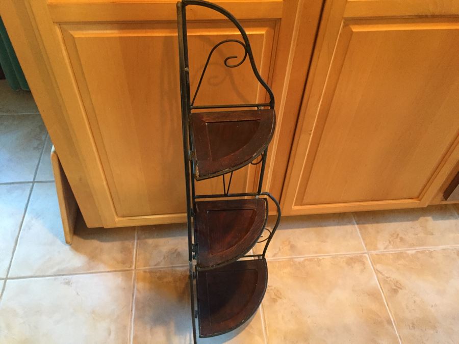 Wrought Iron And Wood Corner Shelving Unit [Photo 5]
