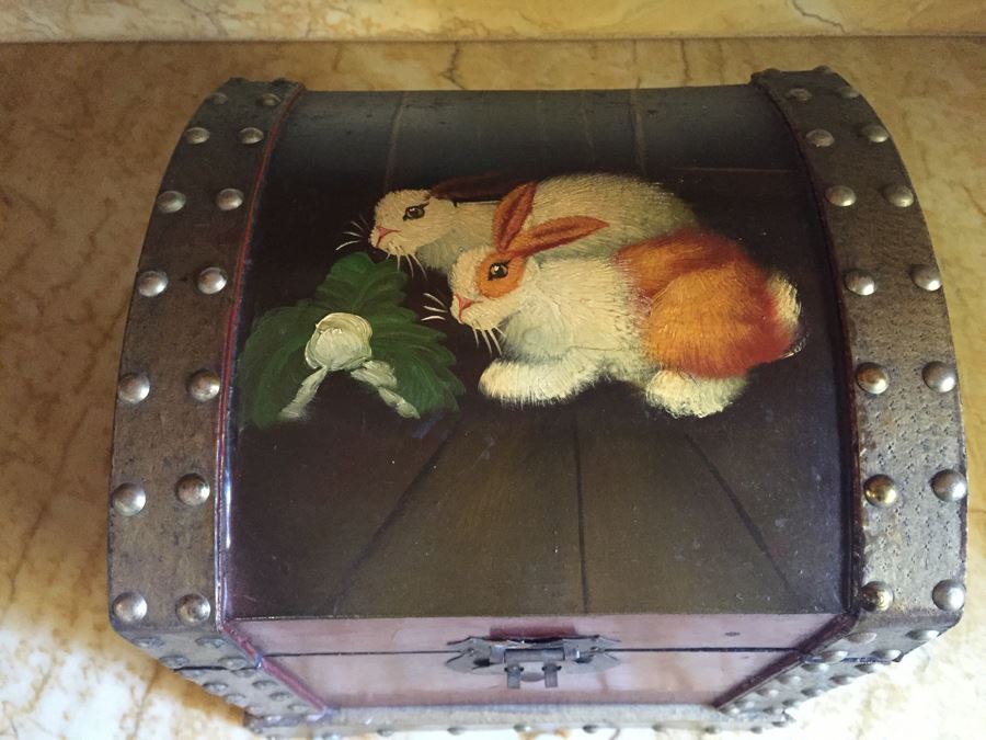 Decorative Treasure Box With Painted Bunnies Filled With Notecards And Notepads [Photo 2]